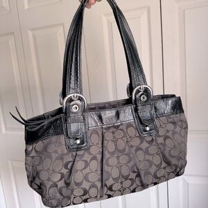 COACH, shoulder bag, Grey and black monogram, PRELOVED